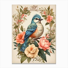 Bird In A Floral Frame Canvas Print