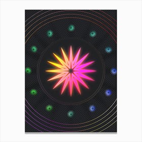 Neon Geometric Glyph in Pink and Yellow Circle Array on Black n.0439 Canvas Print