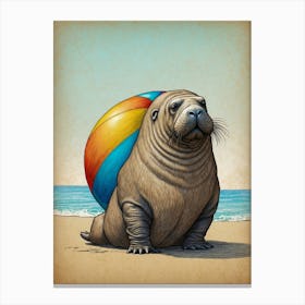 Walrus With Beach Ball Canvas Print