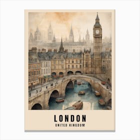 London Travel Poster Vintage United Kingdom Painting (3) Canvas Print
