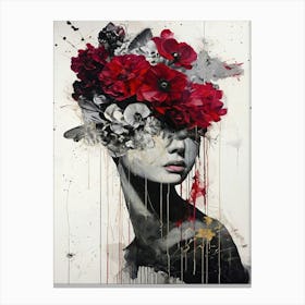 Surreal Collage With Floral Head Canvas Print