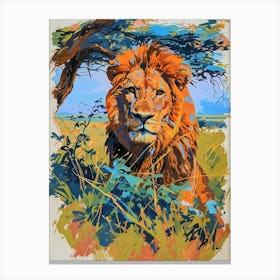 Masai Lion Hunting In The Savannah Fauvist Painting 2 Canvas Print