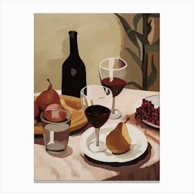Atutumn Dinner Table With Cheese, Wine And Pears, Illustration 2 Canvas Print