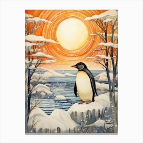 Winter Bird Painting Penguin 4 Canvas Print