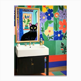 Black Cat In Bathroom 2 Canvas Print