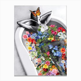 Bath Of Flowers - Creative feminine collage with colorful flowers Toile