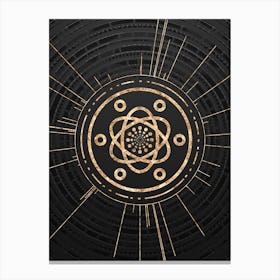 Geometric Glyph Abstract in Gold with Radial Array Lines on Dark Gray n.0023 Canvas Print