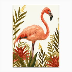 Jamess Flamingo And Bromeliads Minimalist Illustration 3 Canvas Print