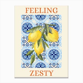 Feeling Zesty Lemon Print with Greek Tiles Canvas Print