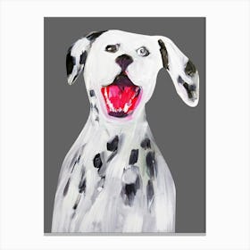 Happy Dalmatian dog portrait grey gray pet animal vertical funny Canvas Print