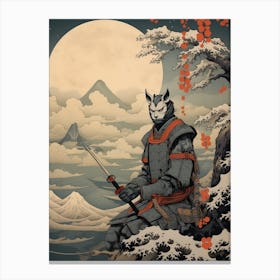 Gray Fox Japanese Illustration 3 Canvas Print