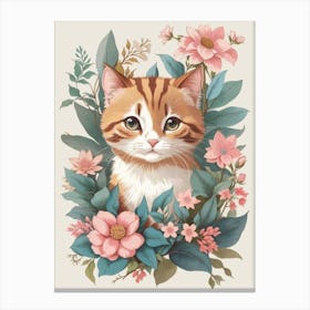 Dreamshaper V7 Vintage Cute Kawaii Cats Botanical Illustration 2 Canvas Print