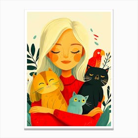 Girl With Cats Canvas Print