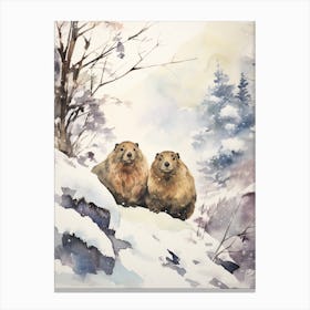 Winter Watercolour Woodchuck 2 Canvas Print
