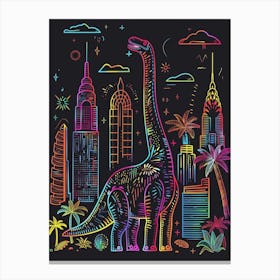 Dinosaur Neon New York Cityscape 3 Canvas Print