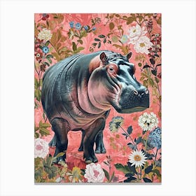 Floral Animal Painting Hippopotamus 3 Canvas Print
