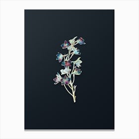 Vintage Shewy Delphinium Flower Botanical Watercolor Illustration on Dark Teal Blue n.0648 Canvas Print
