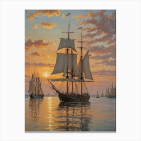 Sailing Ships At Sunset no2 Canvas Print