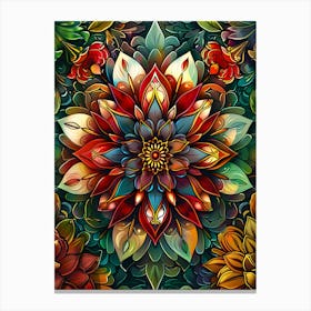 Colorful Stained Glass Flowers 20 Canvas Print