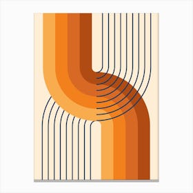 Midcentury Modern Geometric Rainbow Abstract V In Navy Blue Burnt Orange 01 Canvas Print