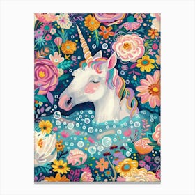 Unicorn In A Bubble Bath Spring Floral Canvas Print