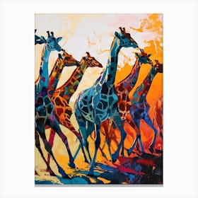 Colourful Giraffe Herd Painting 2 Canvas Print