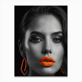 Portrait of a girl with bright orange lipstick on her lips Canvas Print