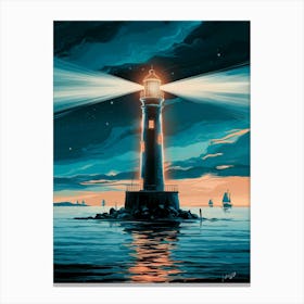 Lighthouse At Night, Anime Art Lofi Canvas Print