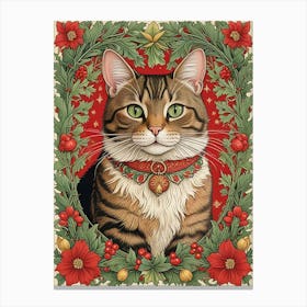 William Morris Style Christmas Cat (3) Canvas Print