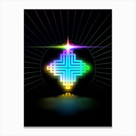 Neon Geometric Glyph in Candy Blue and Pink with Rainbow Sparkle on Black n.0176 Canvas Print