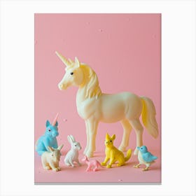 Toy Unicorn With Toy Woodland Friends Pastel 2 Canvas Print