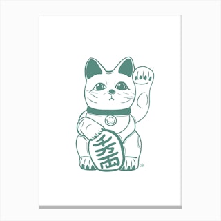 Green Lucky Cat Canvas Print