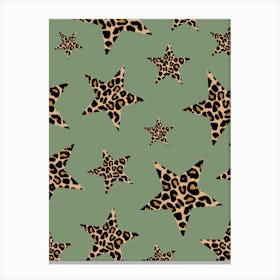 Leopard Print Stars on Green Canvas Print
