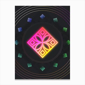 Neon Geometric Glyph in Pink and Yellow Circle Array on Black n.0387 Canvas Print