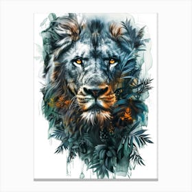 Double Exposure Realistic Lion With Jungle 14 Canvas Print