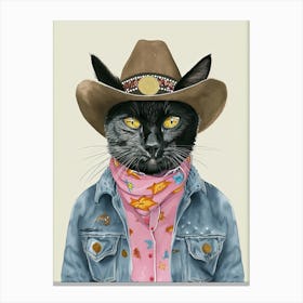 Black Cat Cowboy Quirky Western Print Pet Decor 2 Canvas Print