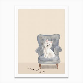 Cute Muddy Westie On Chair Canvas Print