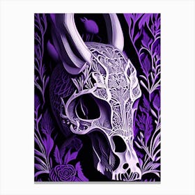 Animal Skull 2 Purple Linocut Canvas Print