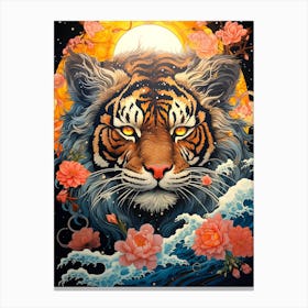 Tiger With Flowers Canvas Print