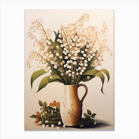 Lily Of The Valley, Autumn Fall Flowers Sitting In A White Vase, Farmhouse Style 1 Canvas Print