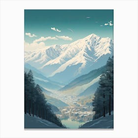 Hakuba Valley   Nagano, Japan, Ski Resort Illustration 1 Simple Style Canvas Print