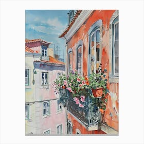 Balcony View Painting In Lisbon 2 Canvas Print
