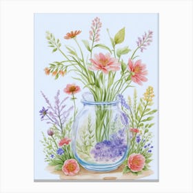 Pink And Lavender Flowers In A Vase Canvas Print