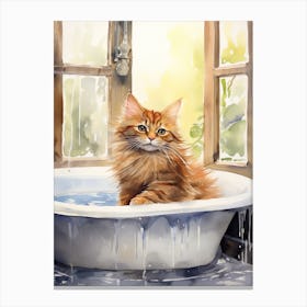 Somali Cat In Bathtub Botanical Bathroom 3 Canvas Print