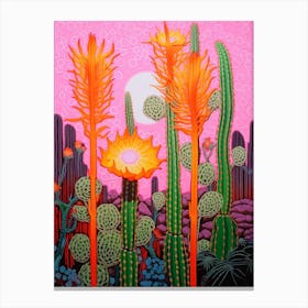 Mexican Style Cactus Illustration Fishhook Cactus 1 Canvas Print