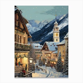 Vintage Winter Illustration Lech Austria 3 Canvas Print