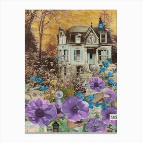 Purple Flowers Scrapbook Collage Cottage 2 Canvas Print