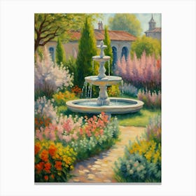 Fountain In The Flower Garden Canvas Print