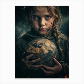 Girl Holding A Globe 2 Canvas Print