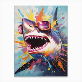  A Shark In Sunglasses Vibrant Paint Splash 2 Canvas Print